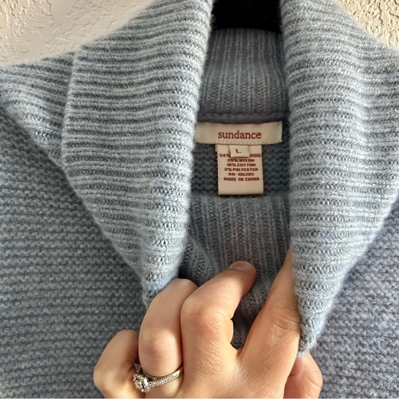 Sundance Turtleneck Sweater Merino Wool Blend Large Blue Grey Mixed Media SOFT - Picture 9 of 10